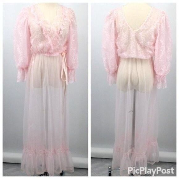 Tosca California Vintage blush pink Robe size Medium BoxD floral lace - Picture 14 of 14